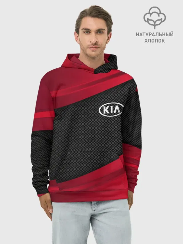 Худи мужской базовый хлопок с принтом «KIA — KIA SPORT»
