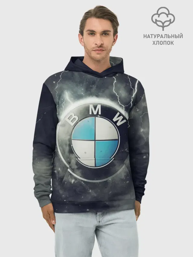 Худи мужской базовый хлопок с принтом «BMW — Логотип BMW»