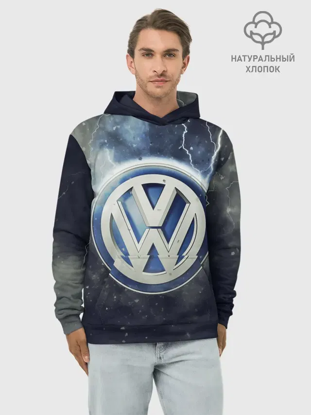 Худи мужской базовый хлопок с принтом «Volkswagen — Логотип Wolksvagen»