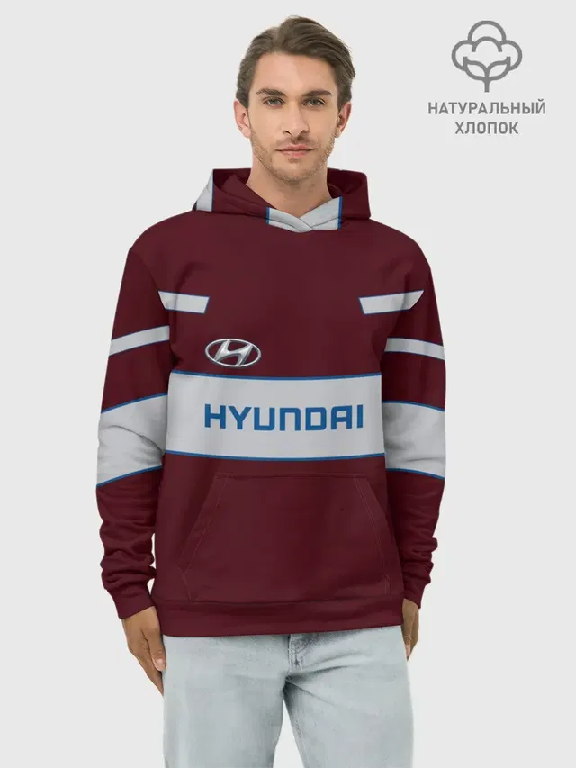 Худи мужской базовый хлопок с принтом «Hyundai»