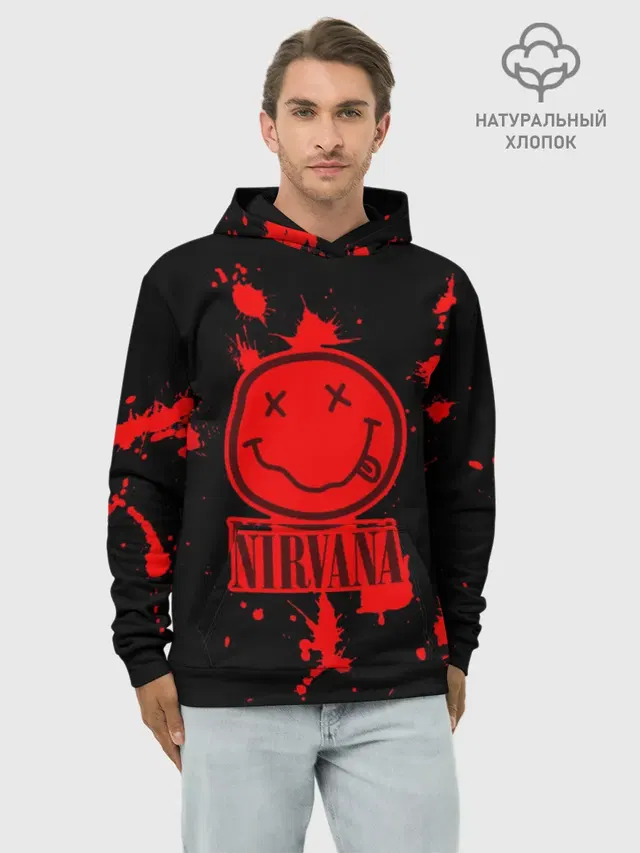 Худи мужской базовый хлопок с принтом «Nirvana text»