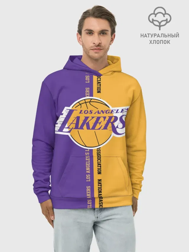 Худи мужской базовый хлопок с принтом «Лейкерс — Los angeles lakers. NBA»