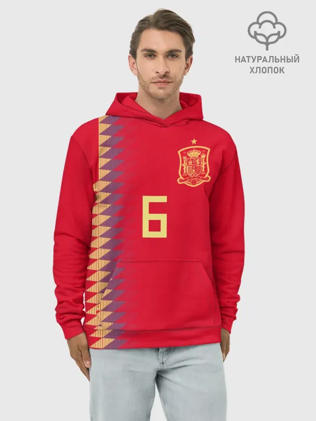Худи мужской базовый хлопок с принтом «Сборная Испании — Iniesta home WC 2018»