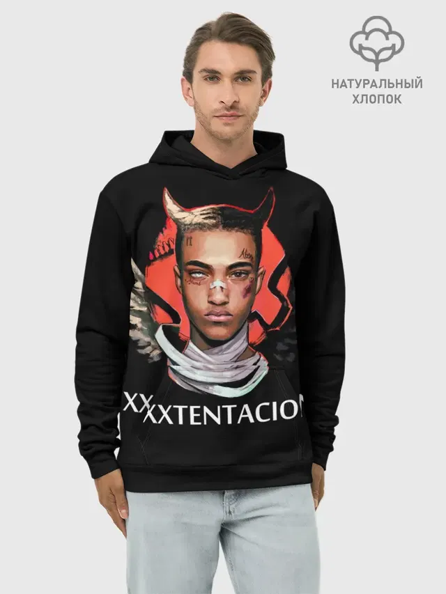 Худи мужской базовый хлопок с принтом «horns — XXXtentacion»