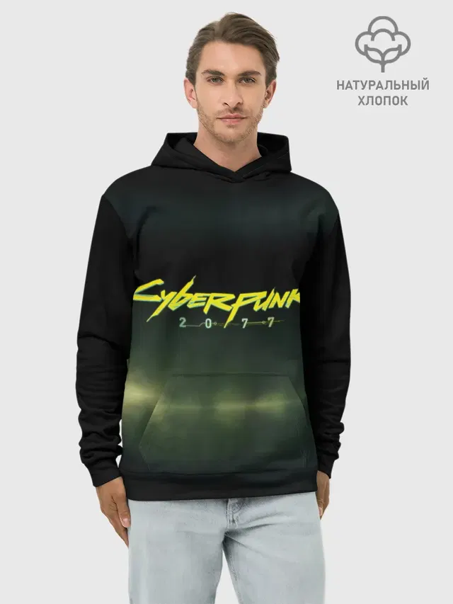Худи мужской базовый хлопок с принтом «Cyberpunk 2077»