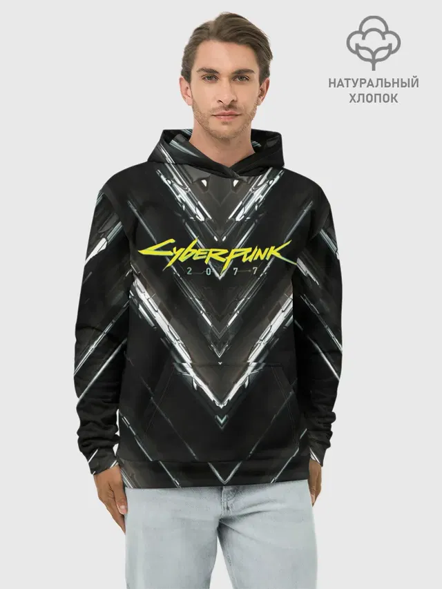 Худи мужской базовый хлопок с принтом «Cyberpunk 2077»
