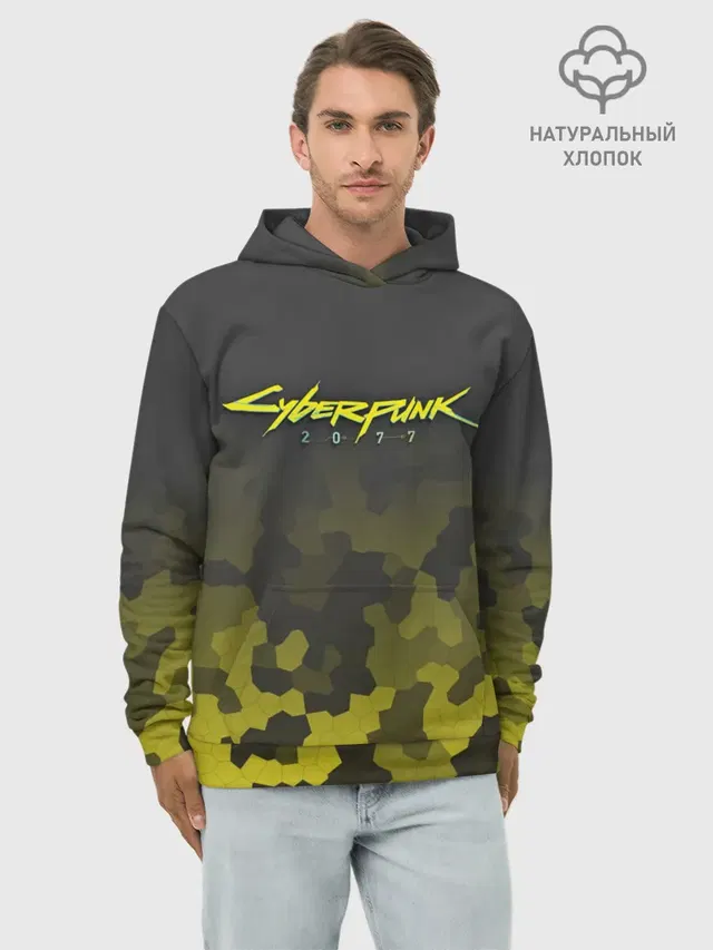 Худи мужской базовый хлопок с принтом «Cyberpunk 2077»