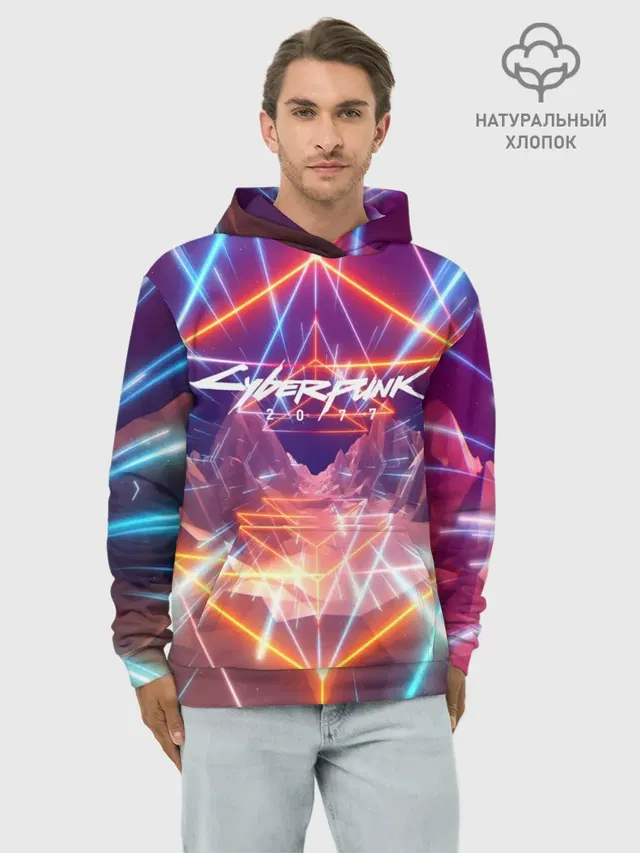 Худи мужской базовый хлопок с принтом «Cyberpunk 2077»