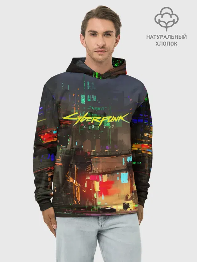 Худи мужской базовый хлопок с принтом «Cyberpunk 2077»