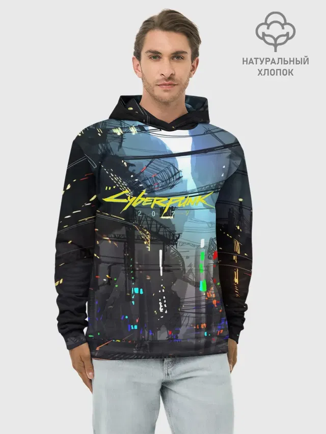 Худи мужской базовый хлопок с принтом «Cyberpunk 2077»