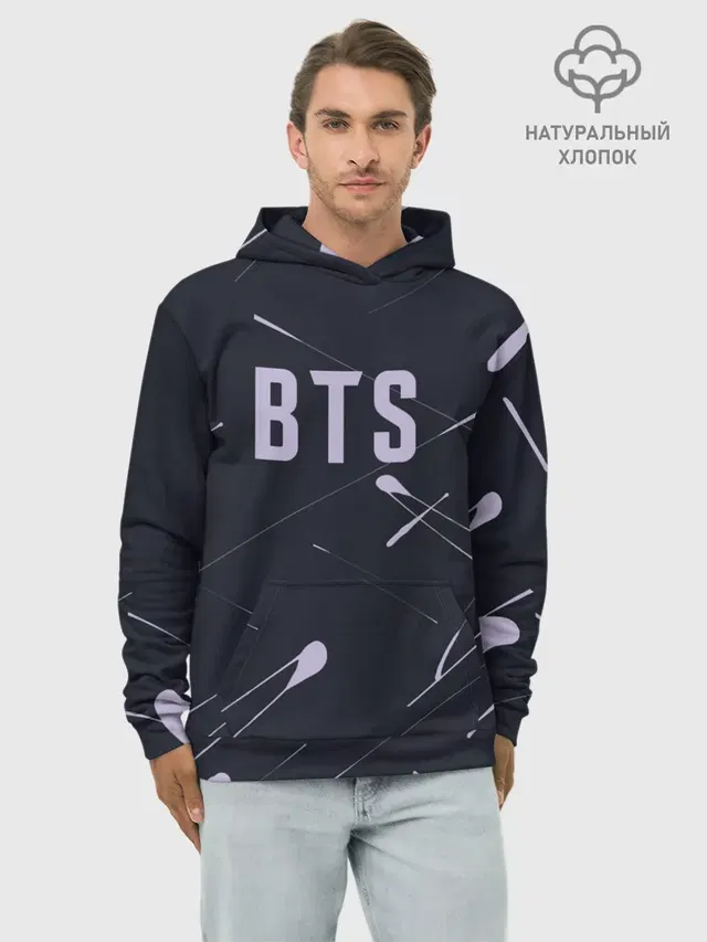 Худи мужской базовый хлопок с принтом «BTS»