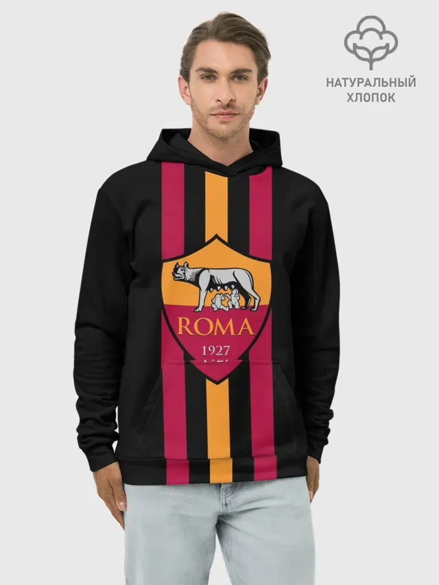 Худи мужской базовый хлопок с принтом «Roma — FC Roma Lines»