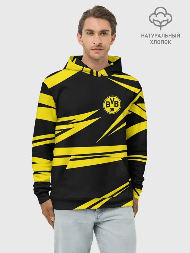 Худи мужской базовый хлопок с принтом «Yellow and Black Pattern»