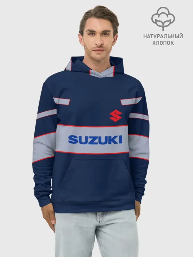 Худи мужской базовый хлопок с принтом «Suzuki»