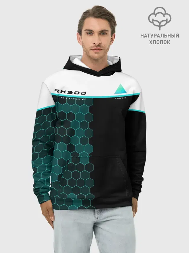 Худи мужской базовый хлопок с принтом «RK900 — Detroit RK900»