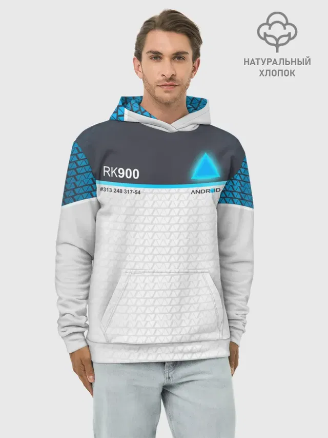 Худи мужской базовый хлопок с принтом «RK 900 Connor»