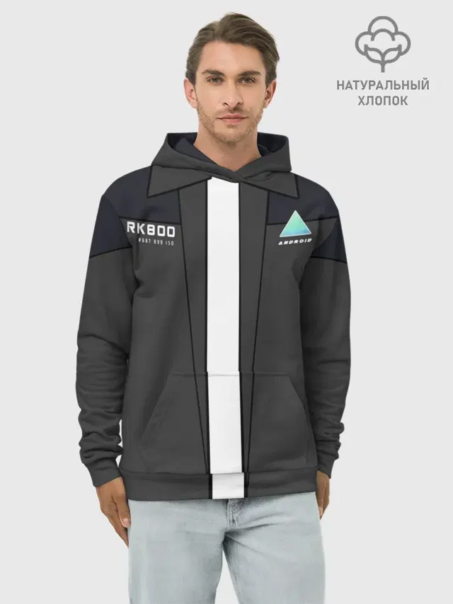 Худи мужской базовый хлопок с принтом «RK800 без галстука»