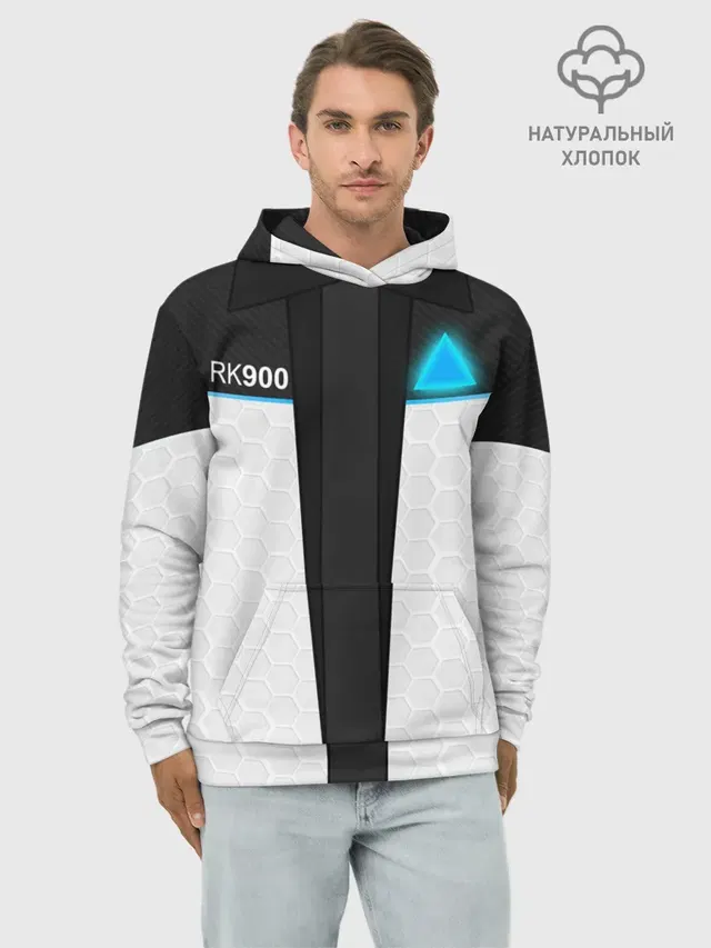 Худи мужской базовый хлопок с принтом «Rk900 Rk-900 RK 900 — RK 900 CONNOR — РК 900 КОННОР»