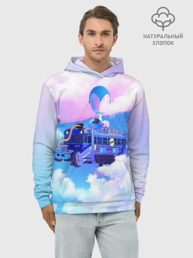 Худи мужской базовый хлопок с принтом «Фортнайт — Fortnite Bus»