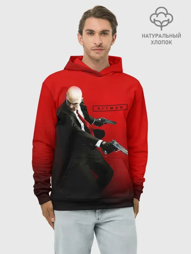 Худи мужской базовый хлопок с принтом «Hitman — Hitman_3»