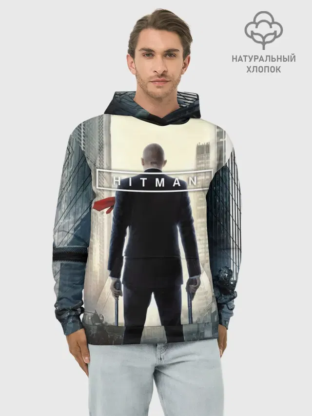 Худи мужской базовый хлопок с принтом «Hitman 5»