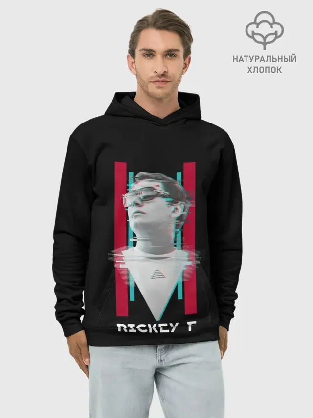 Худи мужской базовый хлопок с принтом «Rickey F — Rickey F Glitch»