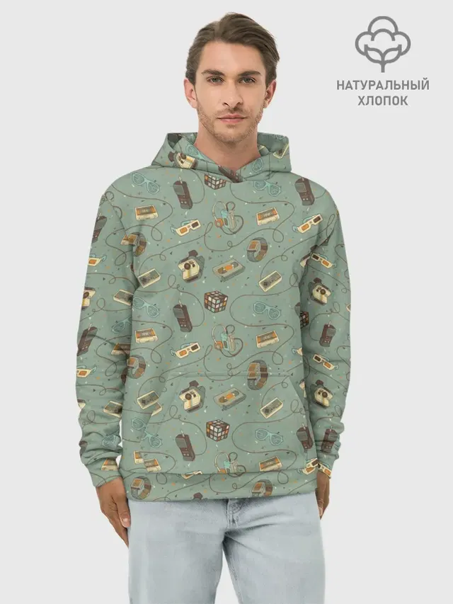 Худи мужской базовый хлопок с принтом «Retro — Oldschool pattern»