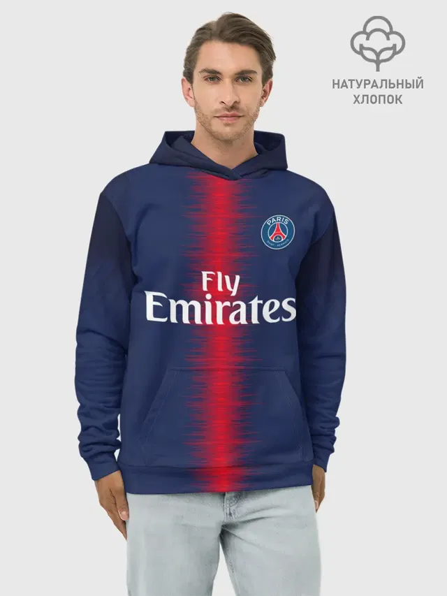 Худи мужской базовый хлопок с принтом «ПСЖ — Mbappe home 18-19»