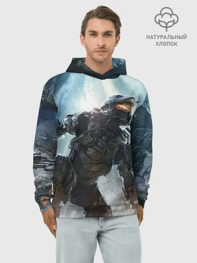 Худи мужской базовый хлопок с принтом «Master Chief»