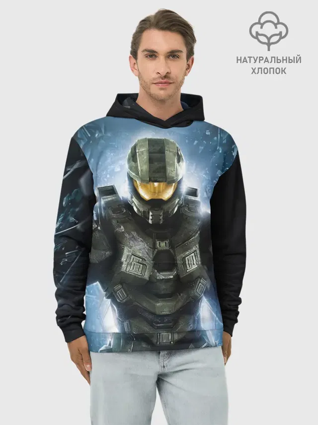 Худи мужской базовый хлопок с принтом «Master Chief»