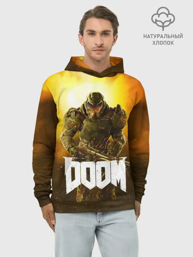 Худи мужской базовый хлопок с принтом «Дум — DOOM 2016»