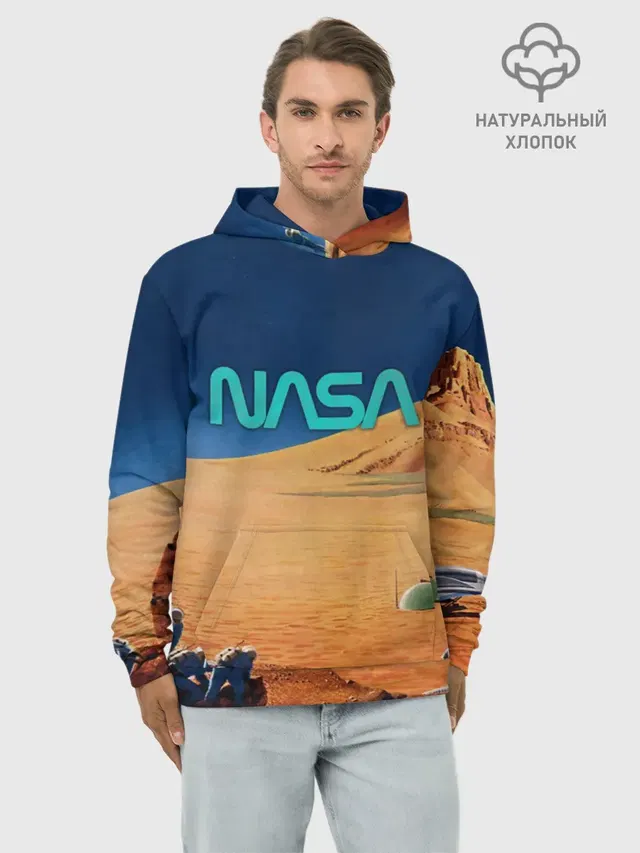Худи мужской базовый хлопок с принтом «Retro — NASA on Mars»
