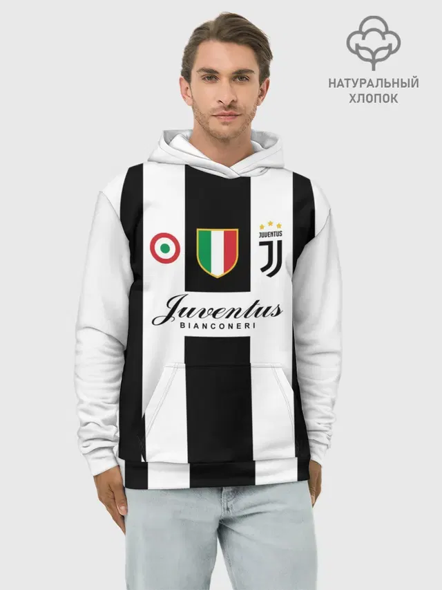 Худи мужской базовый хлопок с принтом «Ювентус — JUVENTUS BIANCONERI»