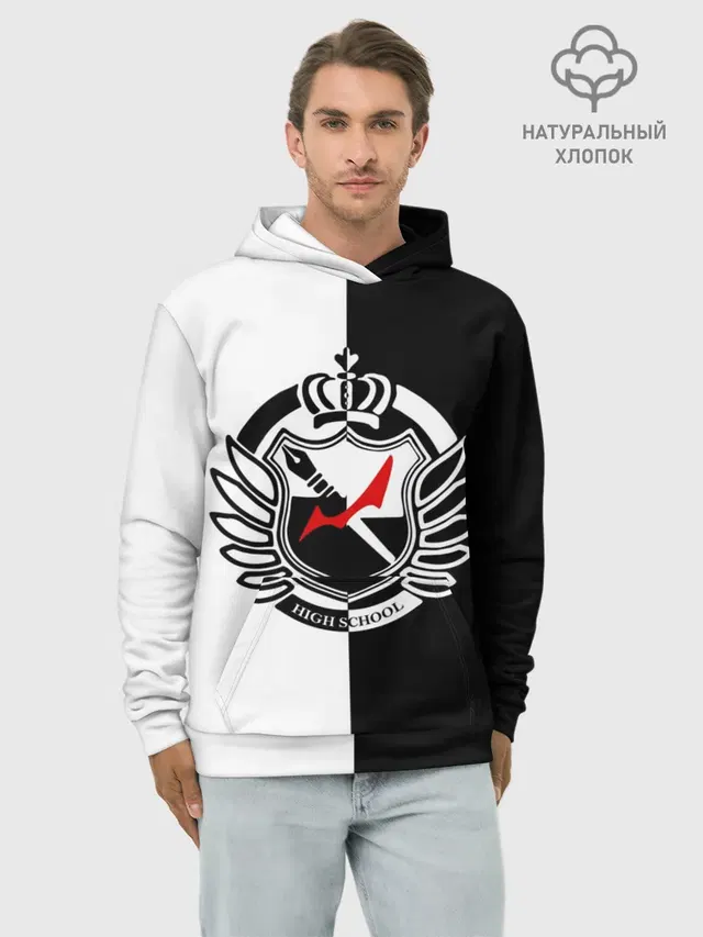 Худи мужской базовый хлопок с принтом «MONOKUMA SCHOOL с фоном»