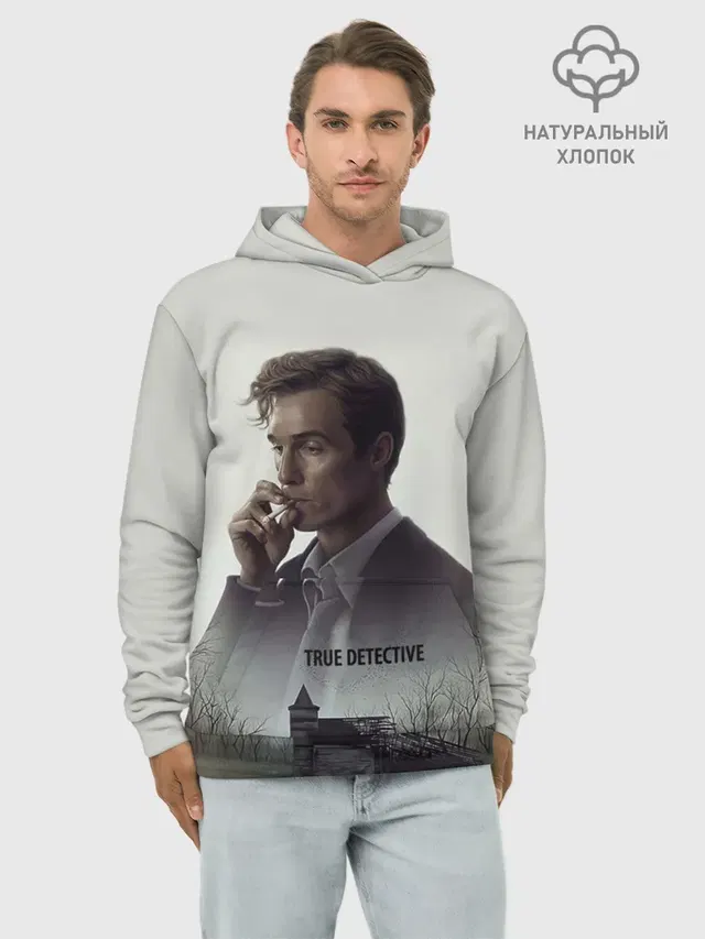 Худи мужской базовый хлопок с принтом «True Detective»