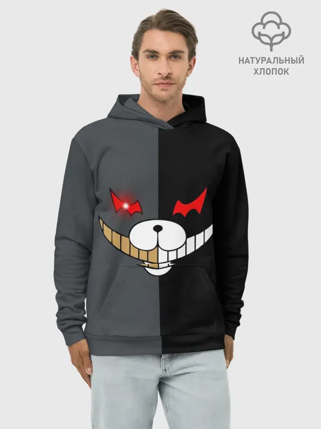 Худи мужской базовый хлопок с принтом «KUROKUMA x MONOKUMA»