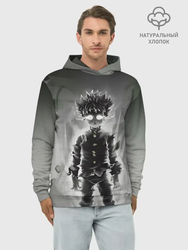 Худи мужской базовый хлопок с принтом «Mob Psycho»