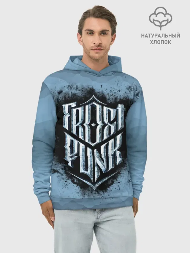 Худи мужской базовый хлопок с принтом «Frostpunk — Frostpunk Logo»