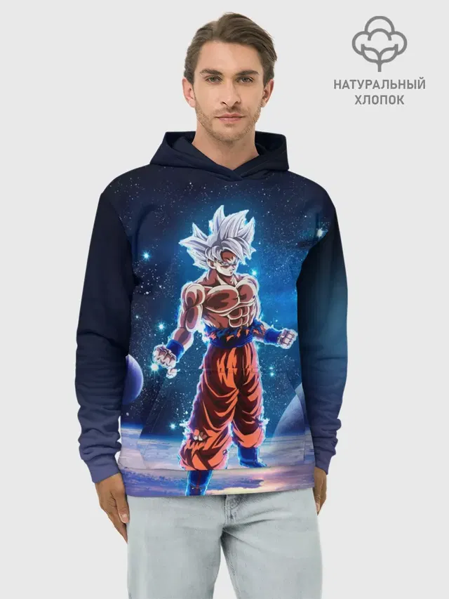 Худи мужской базовый хлопок с принтом «Goku on a planet»