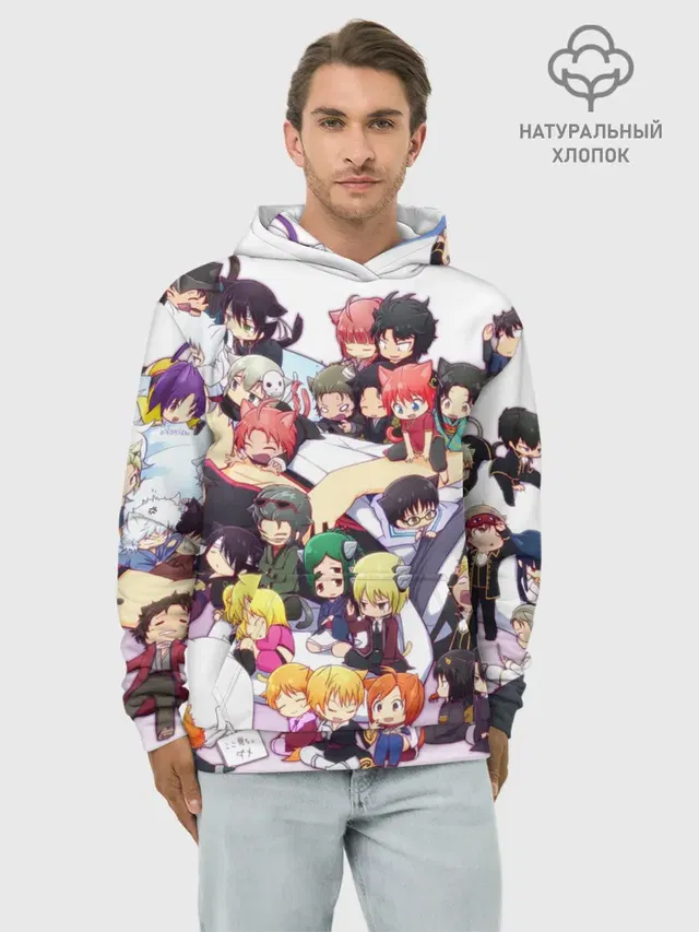 Худи мужской базовый хлопок с принтом «Full Gintama»