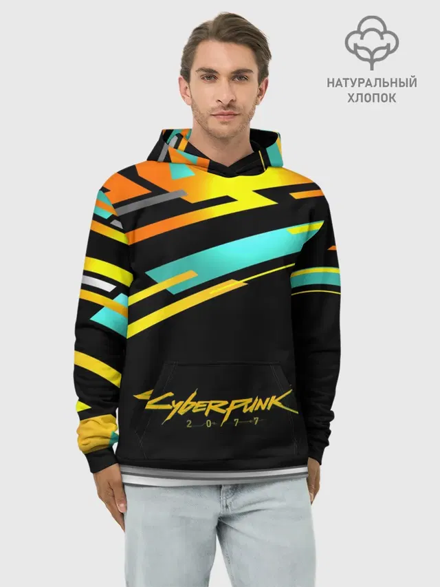 Худи мужской базовый хлопок с принтом «Cyberpunk 2077»