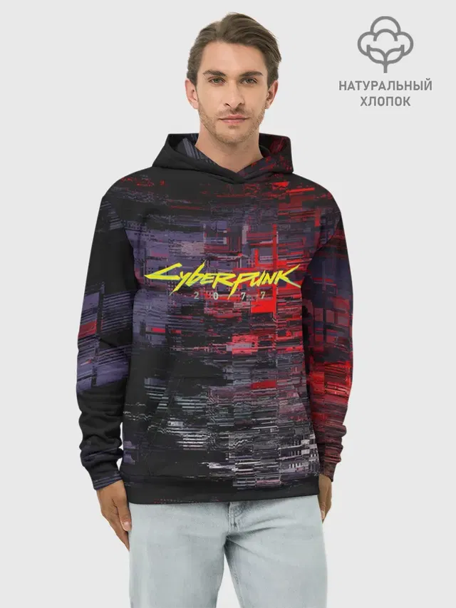 Худи мужской базовый хлопок с принтом «Cyberpunk 2077»