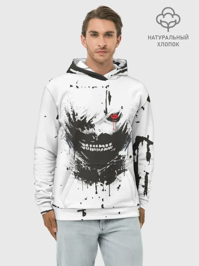Худи мужской базовый хлопок с принтом «Токийский Гуль — Kaneki Ken»