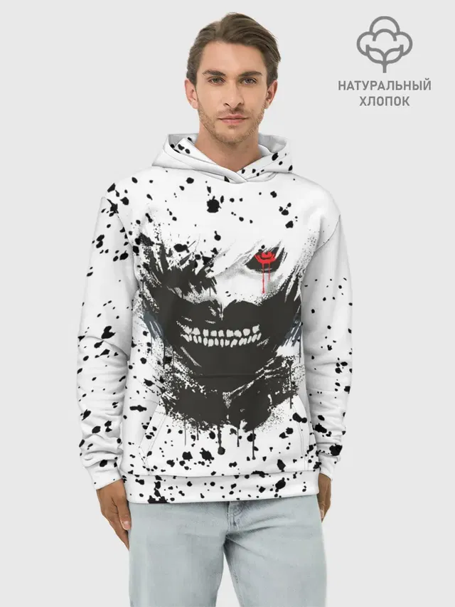 Худи мужской базовый хлопок с принтом «Токийский Гуль — Kaneki Ken»