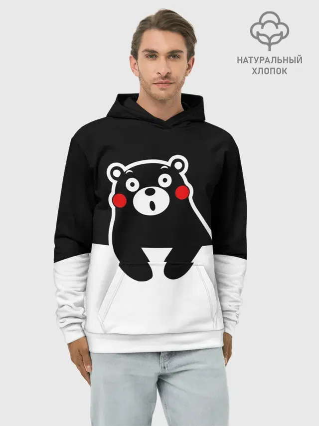Худи мужской базовый хлопок с принтом «Кумамон — Kumamon повис»