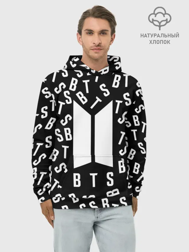 Худи мужской базовый хлопок с принтом «BTS»