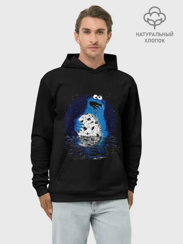 Худи мужской базовый хлопок с принтом «Улица Сезам — Cookie monster»