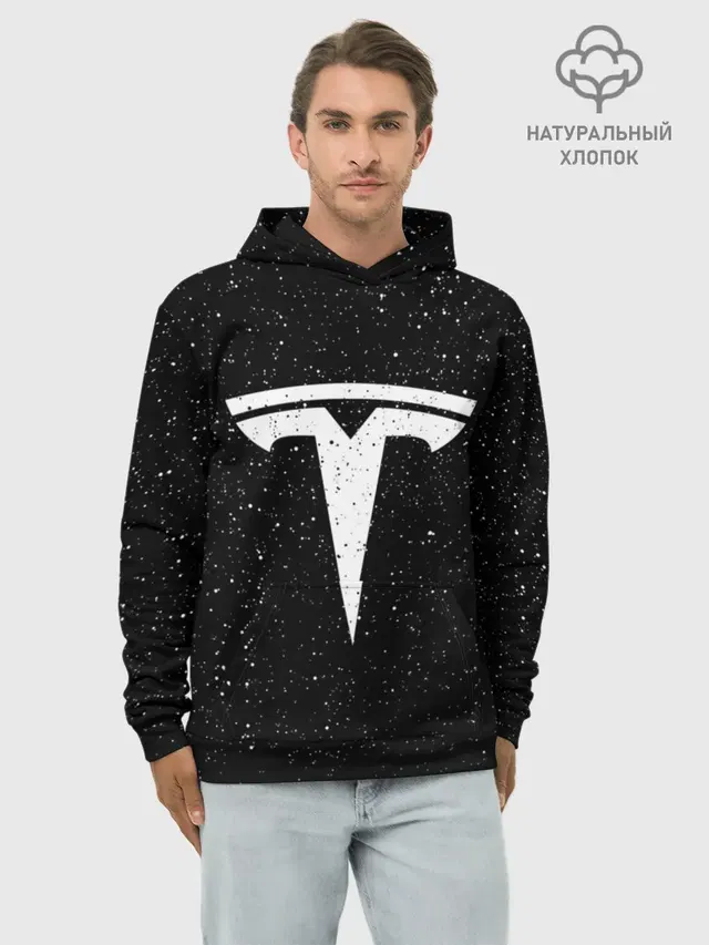 Худи мужской базовый хлопок с принтом «Разные автомобильные — TESLA SPACE»