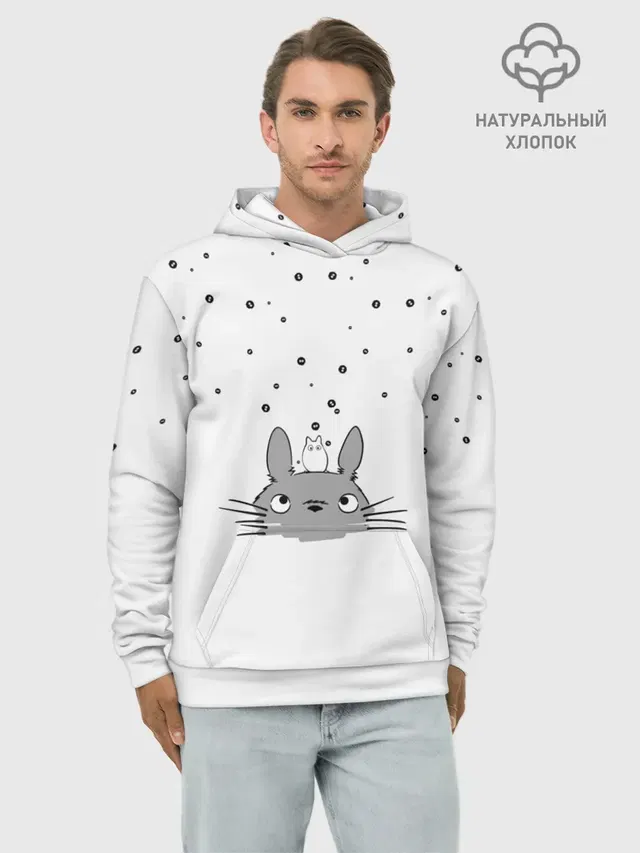 Худи мужской базовый хлопок с принтом «Totoro The Rain»