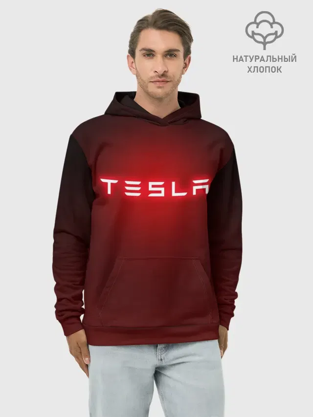 Худи мужской базовый хлопок с принтом «Tesla»